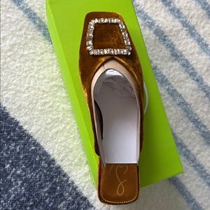 Sam Edelman Brown Velvet Mules with Jewel Detail